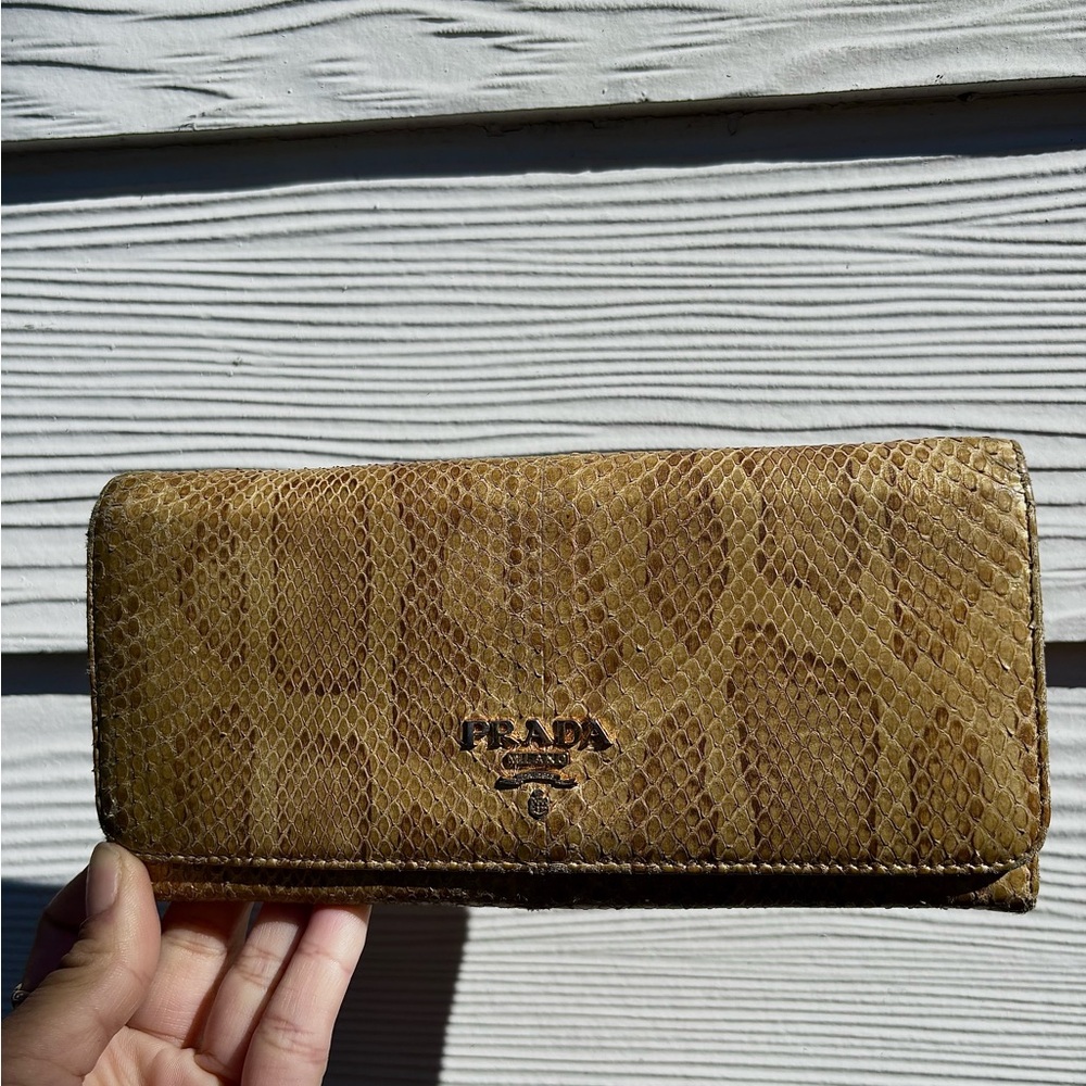 Prada Exotic Leather Wallet Python Embossed Brown… - image 1